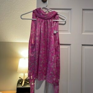 Fuschia, dressy blouse, ties in back at neck, excellent condition